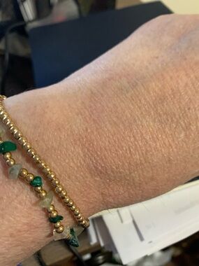 Gold and Green Beaded Stretch Bracelet Set - Women's Jewelry